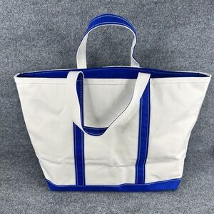 L.L.Bean Boat & Tote Vintage Canvas Bag Large Zip Top Navy Beige Vintage 90s Bag
